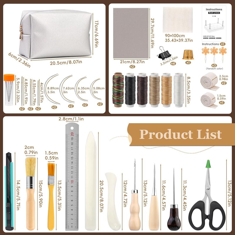 JUPEAN 45 Pcs Book Binding Kits, Bookbinding Kit Large Book Press 14.76”x11.42” with Books Binding Materials Bone Folder Tool Bind Cloth Webbing Strap and Storage Bag for Repair - Image 2